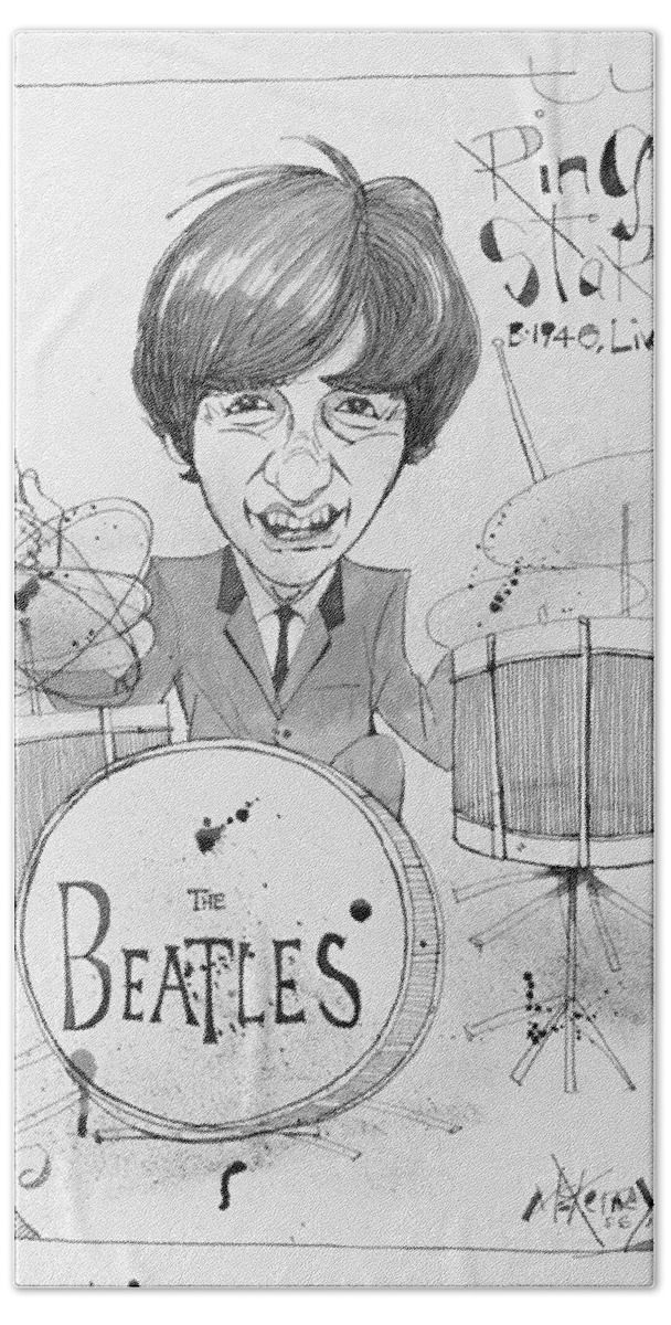  Bath Towel featuring the drawing Ringo Starr by Phil Mckenney