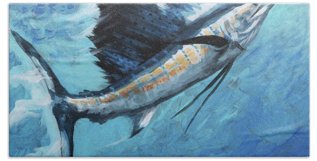 Sailfish Hand Towel featuring the painting Rising Sail by Guy Crittenden