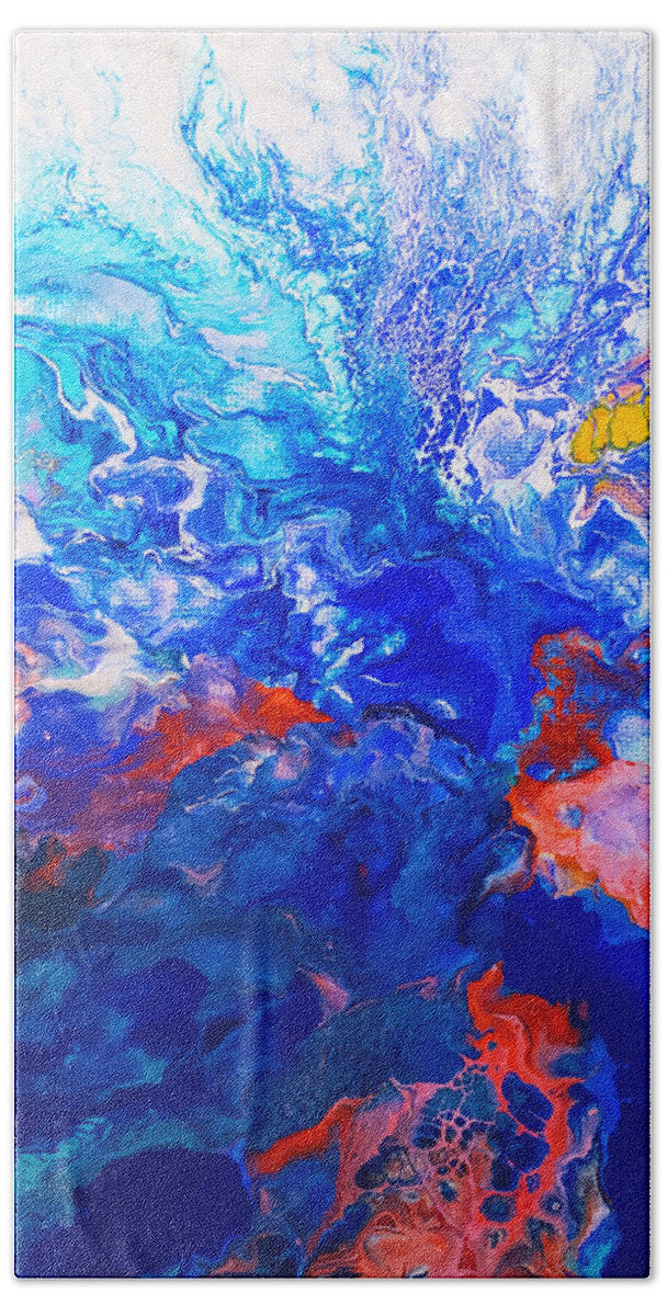 Abstract Hand Towel featuring the painting Rising Sea by Christine Bolden