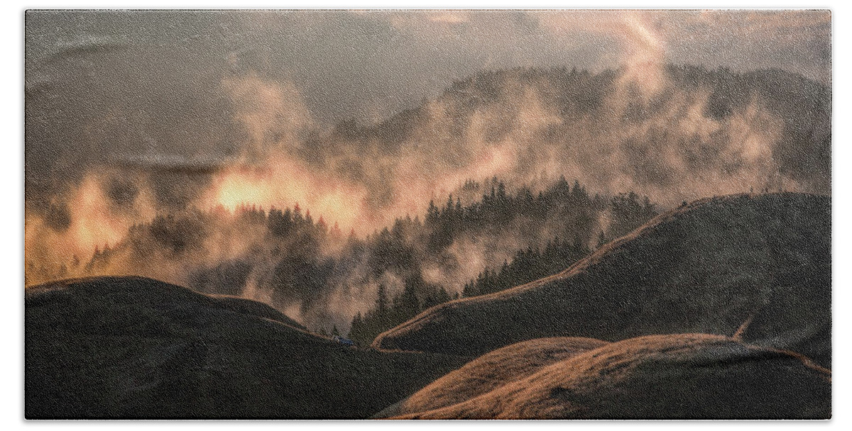 Rising Steam Hand Towel featuring the photograph Rising steam, Bolinas Ridge by Donald Kinney