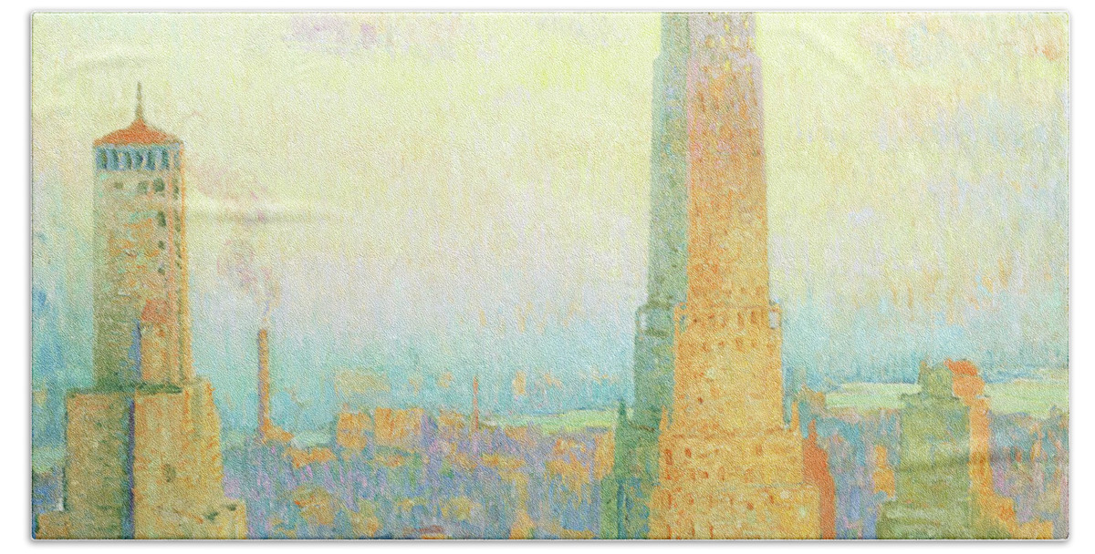 Ritz Tower Bath Towel featuring the painting Ritz Tower, New York, 1928 by William Samuel Horton
