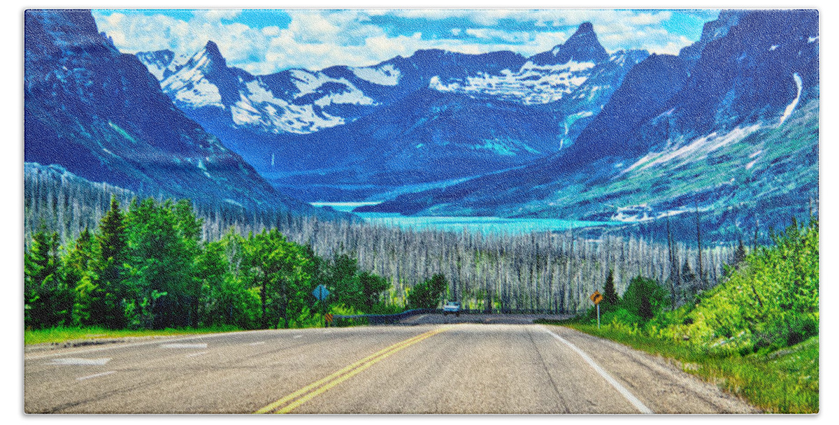 Glacier Hand Towel featuring the photograph Road Trip by Judy Cuddehe