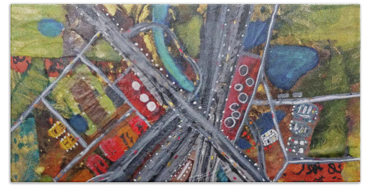 Abstract Hand Towel featuring the painting Road Trip by Sharon Williams Eng