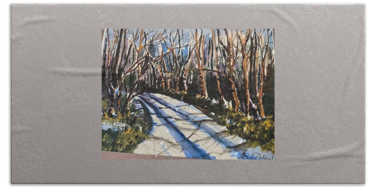  Hand Towel featuring the painting Roadless Traveled by Angie ONeal