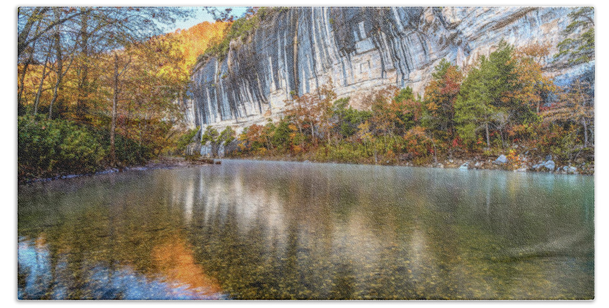 Roark Bluff Hand Towel featuring the photograph Roark Bluff and Buffalo River - Arkansas Natural State by Gregory Ballos