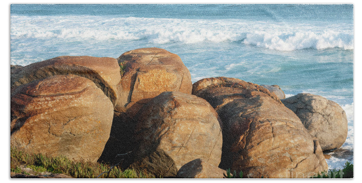 Coastal Bath Towel featuring the photograph Rocks at Lights Beach, Denmark, Western Australia by Elaine Teague