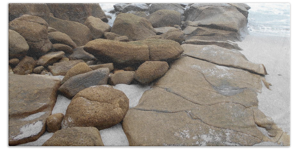 Rocks Bath Towel featuring the photograph Rocks on the Shore by Nancy Graham