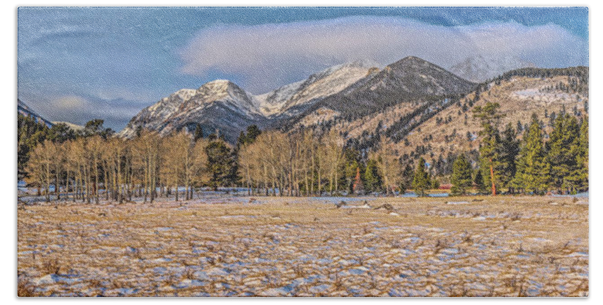  Bath Towel featuring the photograph Rocky Mountain National Park Winter Panorama by Marcy Wielfaert