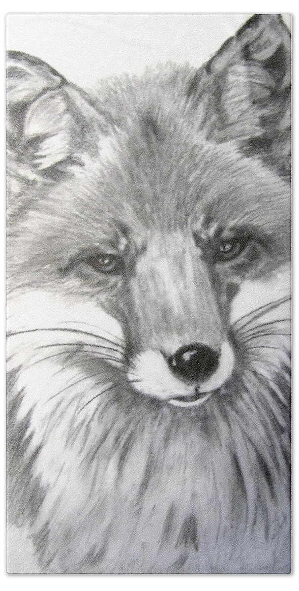 Fox Bath Towel featuring the drawing Rocky by Vallee Johnson