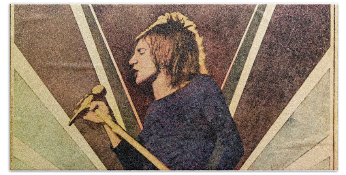 Rod Stewart Hand Towel featuring the mixed media Rod Stewart- Every Picture Tells A Story by Robert VanDerWal