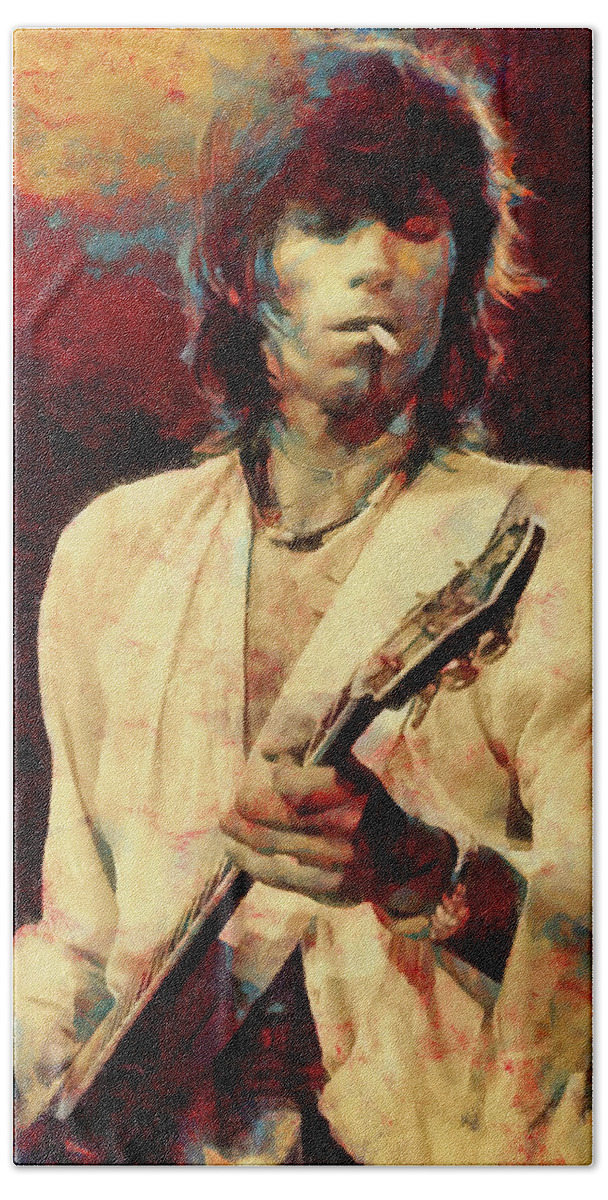The Rolling Stones Bath Towel featuring the mixed media Rolling Stones Keith Richards Art Midnight Rambler by The Rocker Chic
