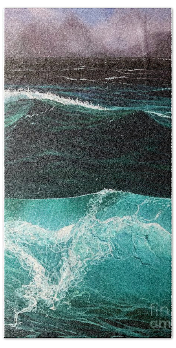Seascape Bath Towel featuring the painting Rolling Thunder by Hunter Jay