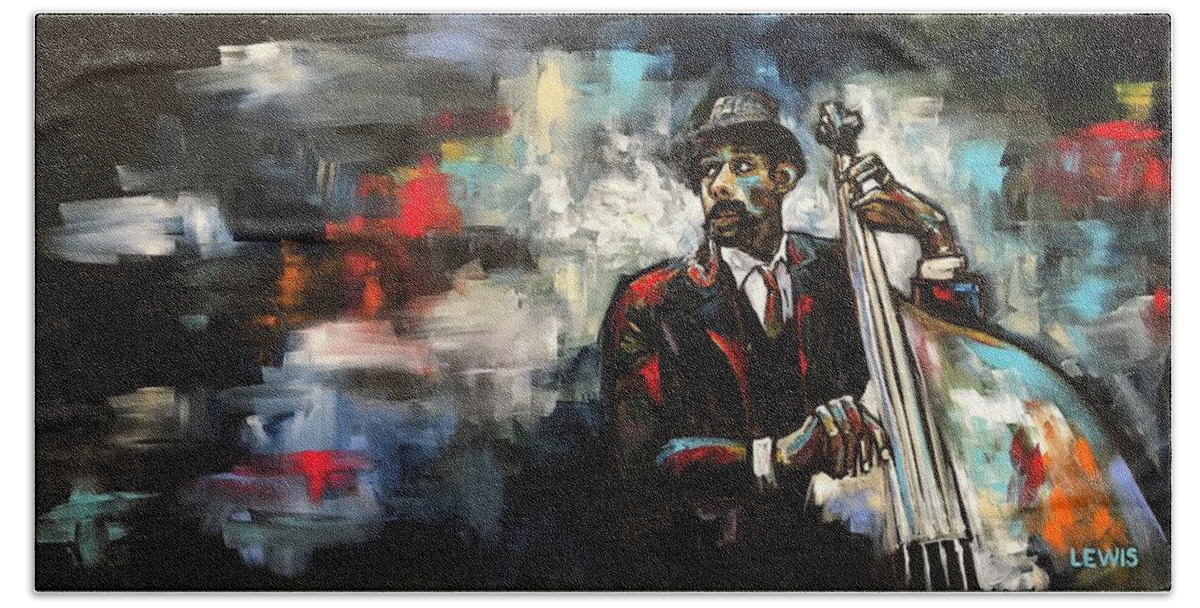 Ron Carter Bath Towel featuring the painting Ron Carter by Ellen Lewis