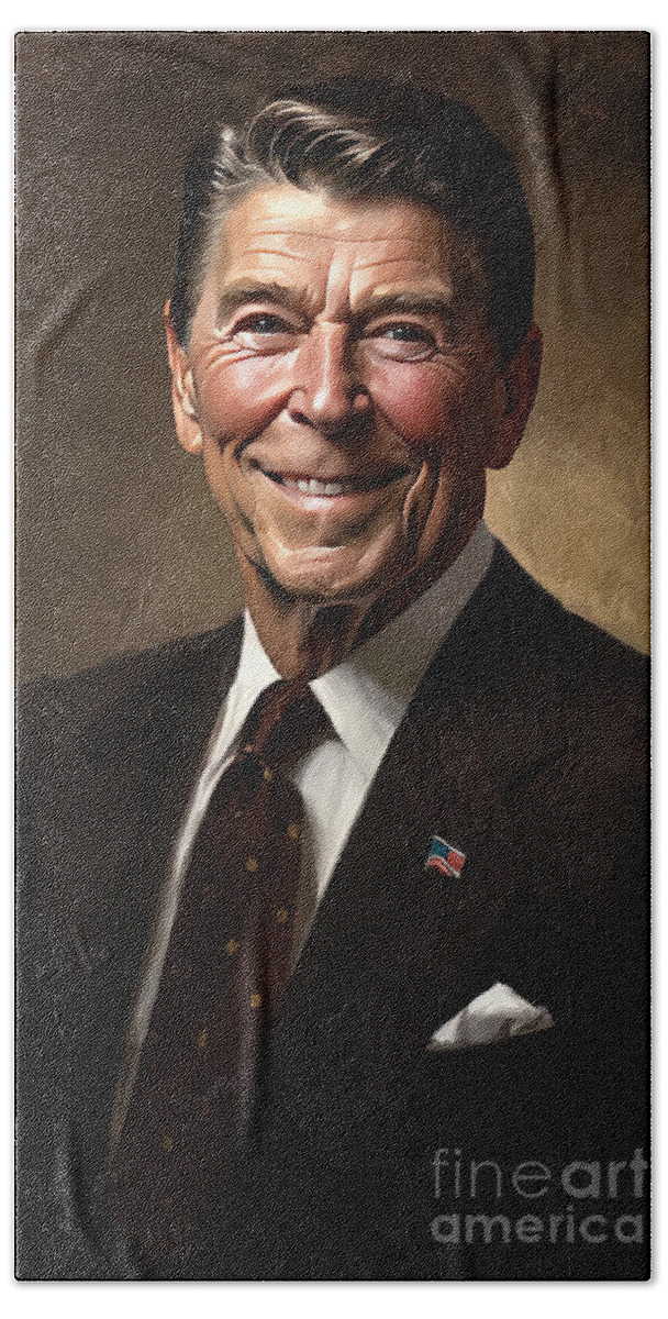 Ronald Reagan Hand Towel featuring the digital art Ronald Reagan by Carlos Diaz