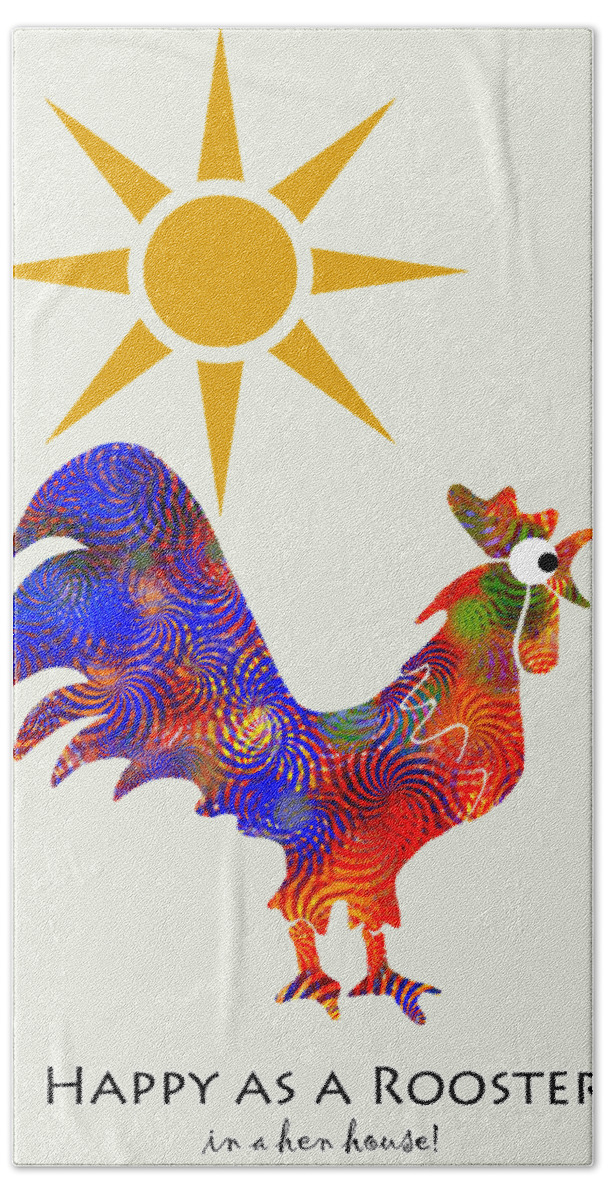 Rooster Bath Towel featuring the mixed media Rooster Pattern Art by Christina Rollo