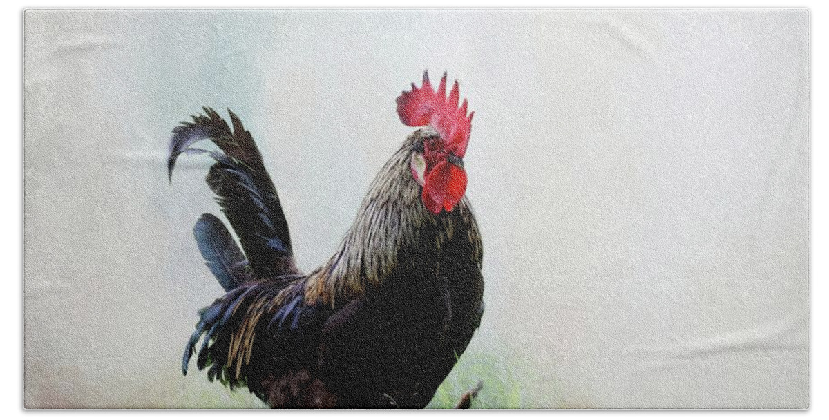Rooster Bath Towel featuring the photograph Rooster Walking by Eva Lechner