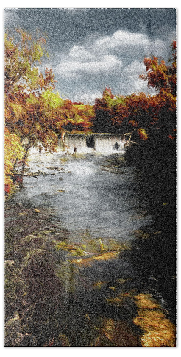 Horlick Dam Hand Towel featuring the photograph Root River Fishing Art by Scott Olsen