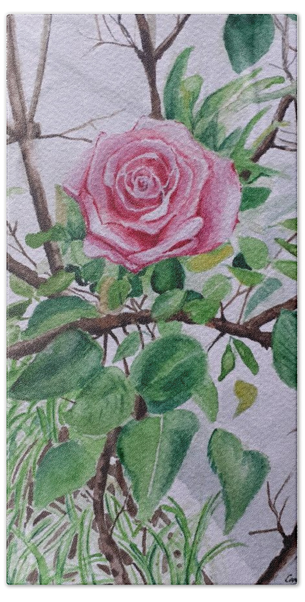 Rose Bath Towel featuring the painting Rose bush by Carolina Prieto Moreno
