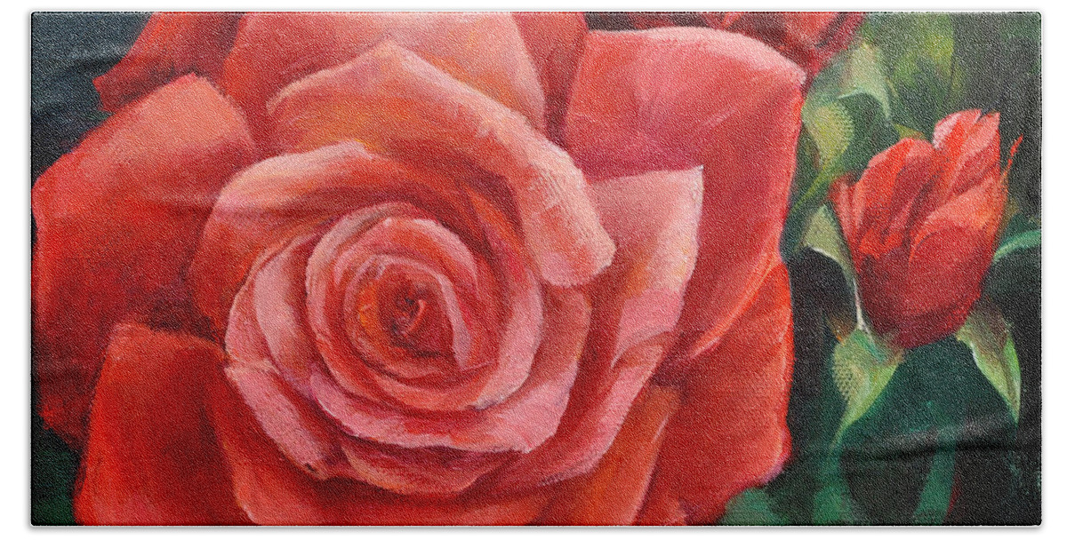 Nature Hand Towel featuring the painting Rose Family by Laurie Snow Hein