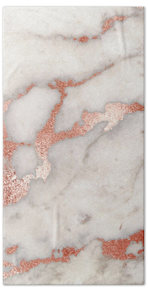 Marble Hand Towel featuring the painting Rose Gold Marble Blush Pink Copper Metallic Foil by Modern Art