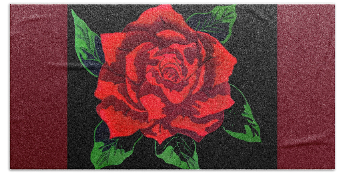 Rose Bath Towel featuring the painting Rose in Bloom by Kingsley Krafts