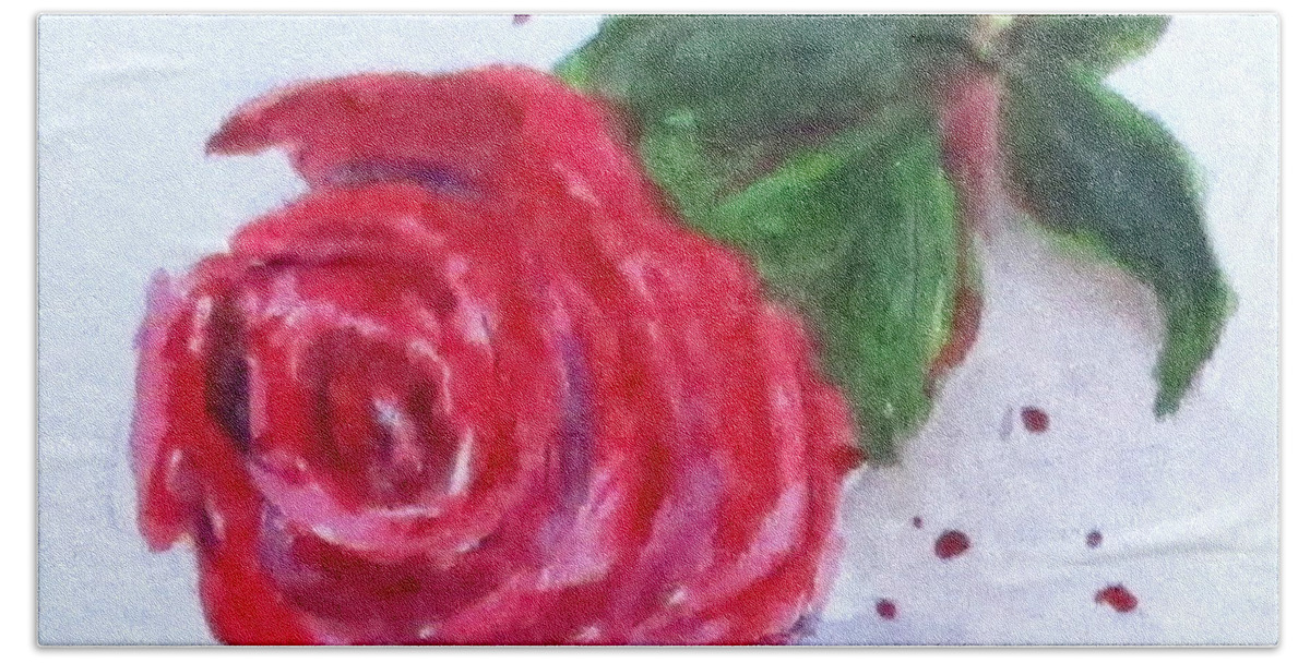 Clyde J. Kell Bath Towel featuring the painting Rose No1 by Clyde J Kell