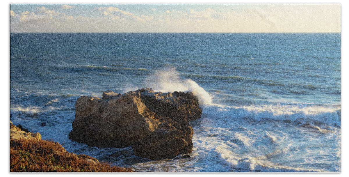 California Hand Towel featuring the photograph Rough Seas Before Sunset by Matthew DeGrushe