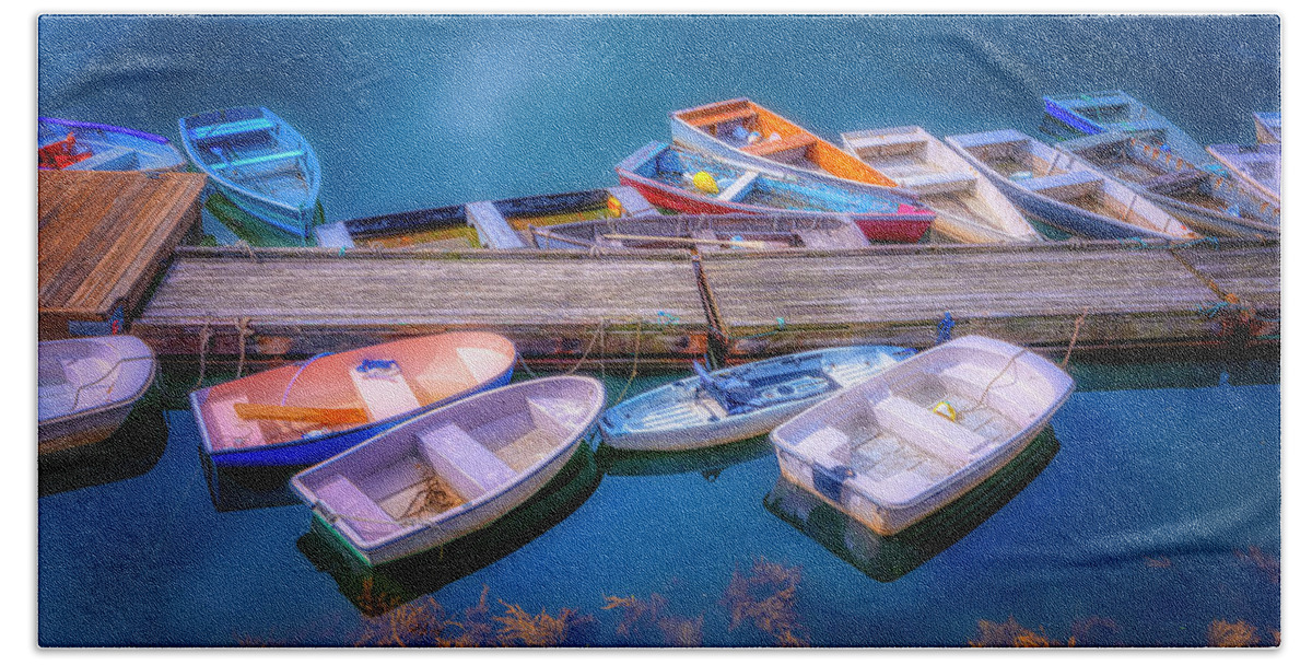Ogunquit Bath Towel featuring the photograph Row Boats Galore by Penny Polakoff