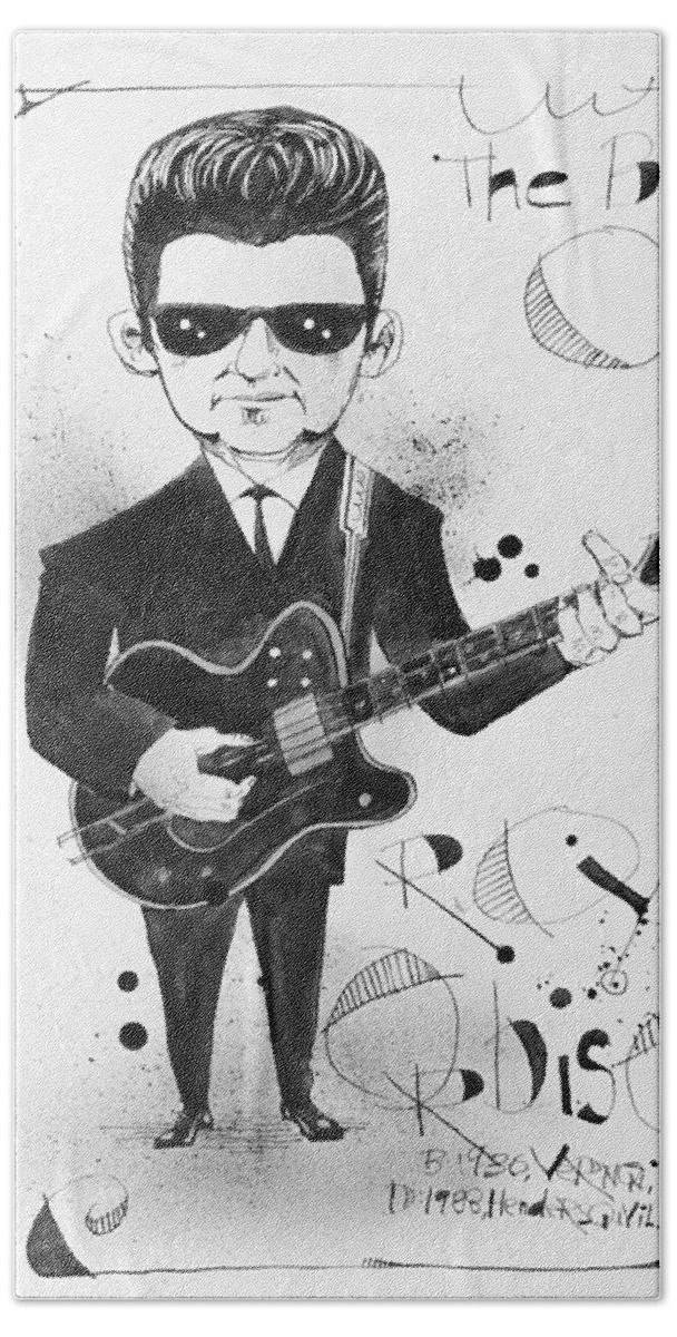  Bath Towel featuring the drawing Roy Orbison by Phil Mckenney