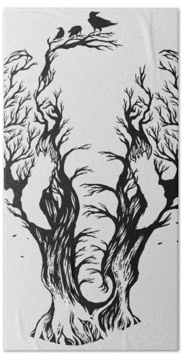 Elephant Bath Towel featuring the painting Rubino Zen Elephant Red Tree White by Tony Rubino
