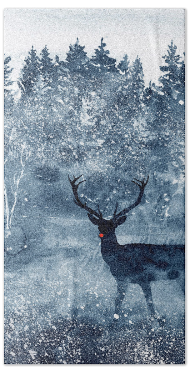 Rudolph Bath Towel featuring the painting Rudolph the Red Nosed Reindeer II by Irina Sztukowski