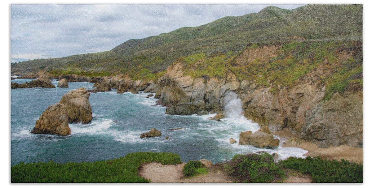 Big Sur Hand Towel featuring the photograph Rugged Central California Coast Beach by Matthew DeGrushe