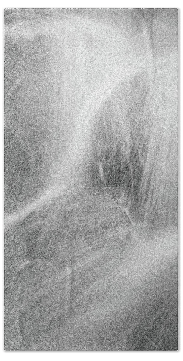 Waterfall Hand Towel featuring the photograph Rushing Water In Black And White by Jordan Hill