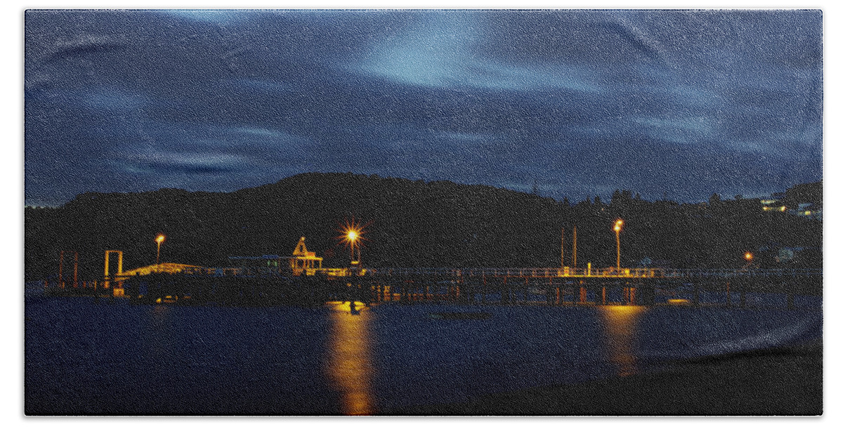 New Zealand Hand Towel featuring the photograph Russell Pier at Midnight - New Zealand by Kenneth Lane Smith