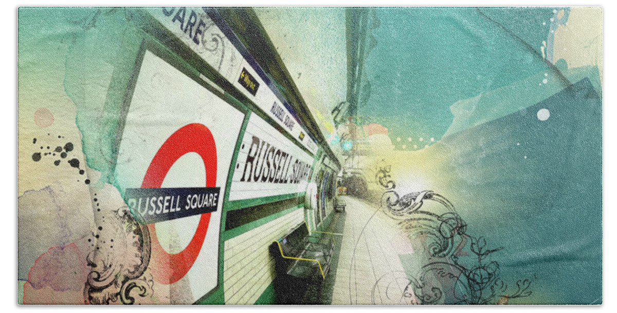 London Bath Towel featuring the digital art Russell Square Station by Nicky Jameson