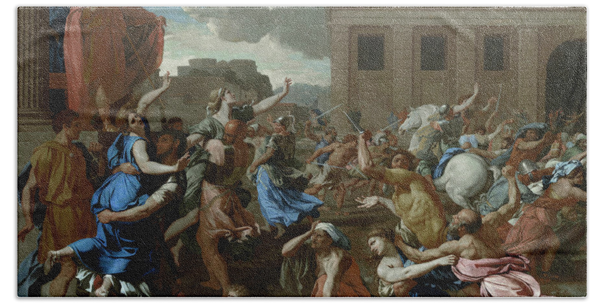 1633 Bath Towel featuring the painting Sabine Women by Nicolas Poussin