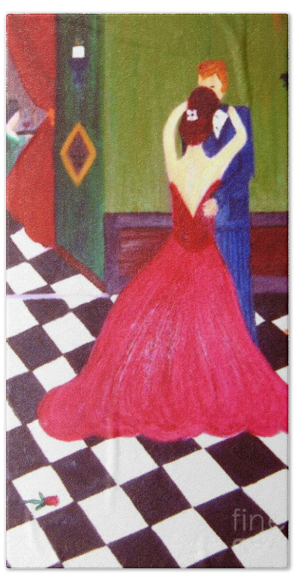Sadie Hawkins Dance Hand Towel featuring the painting Sadie Hawkins Dance by Artist Linda Marie