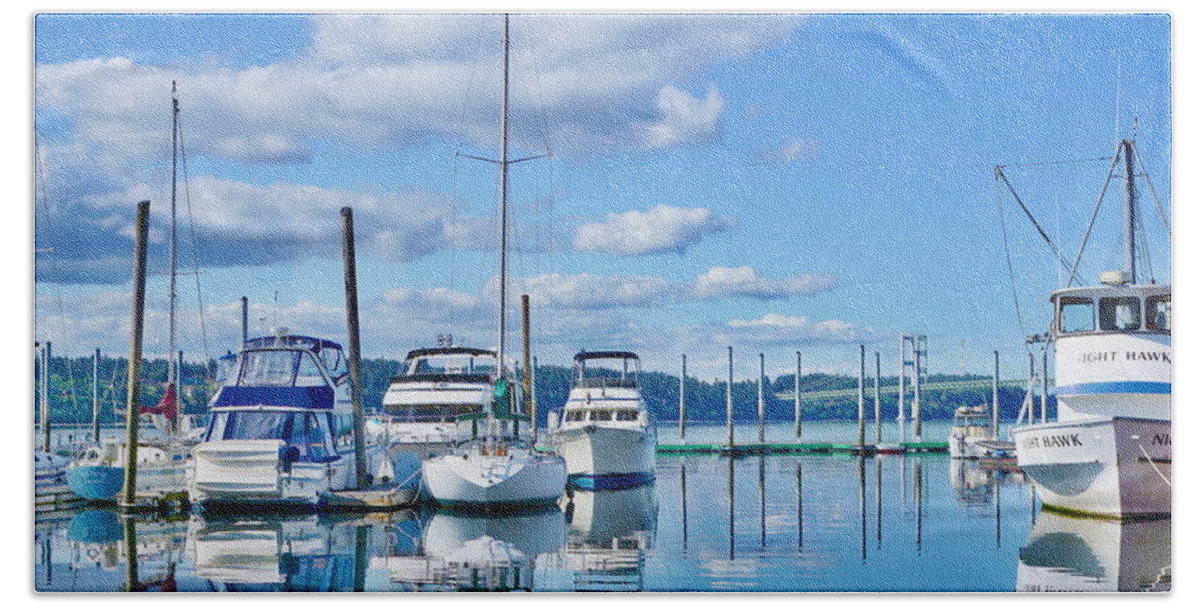 Boats Hand Towel featuring the photograph Safe Harbor by Bill TALICH