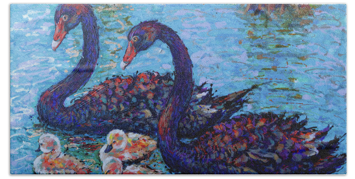  Bath Towel featuring the painting Safeguarding Black Swans by Jyotika Shroff