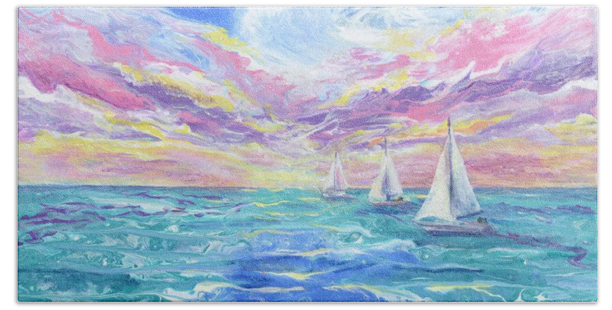 Ocean Hand Towel featuring the painting Sail Away by Marilyn Young