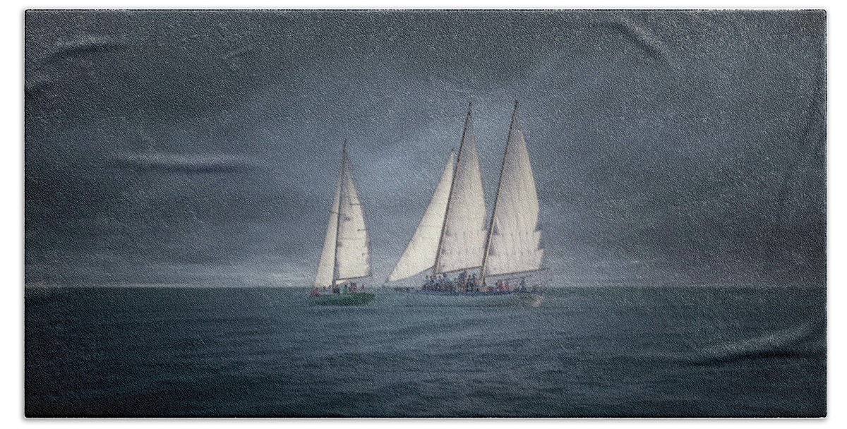 Sailboat Bath Towel featuring the photograph Sail Into the Storm by Mark Andrew Thomas