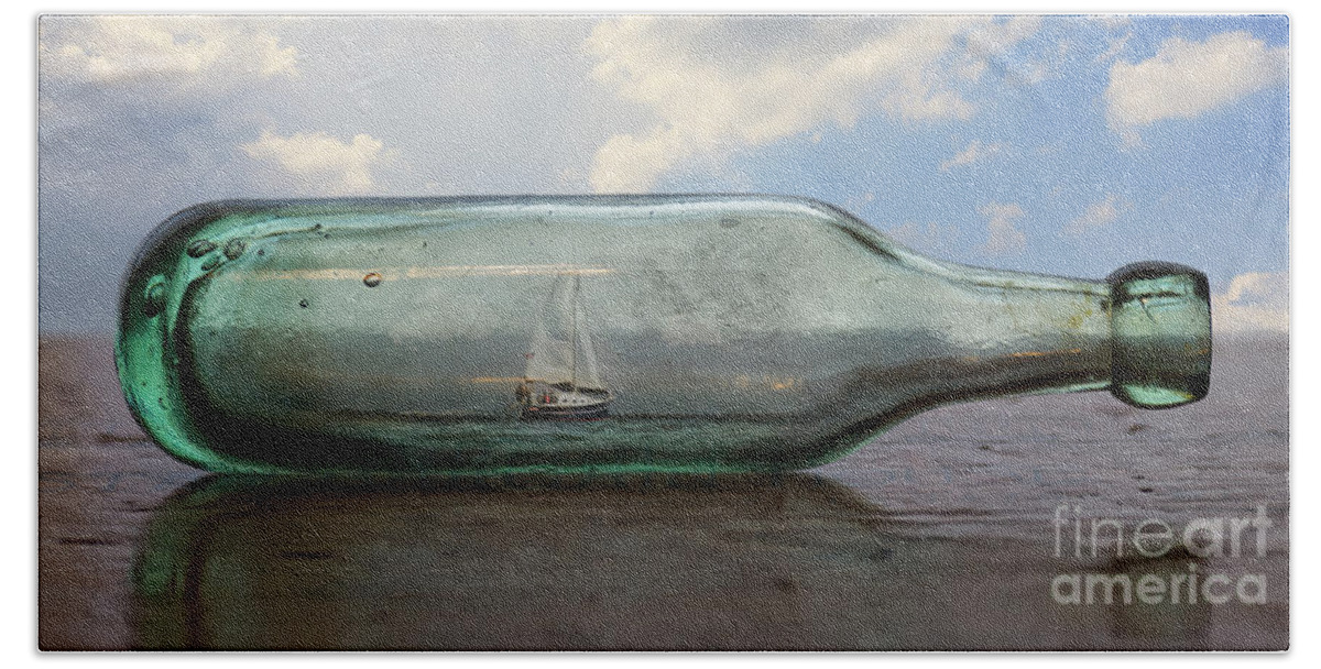 Sailboat Bath Towel featuring the digital art Sailboat in a Bottle by Phil Perkins