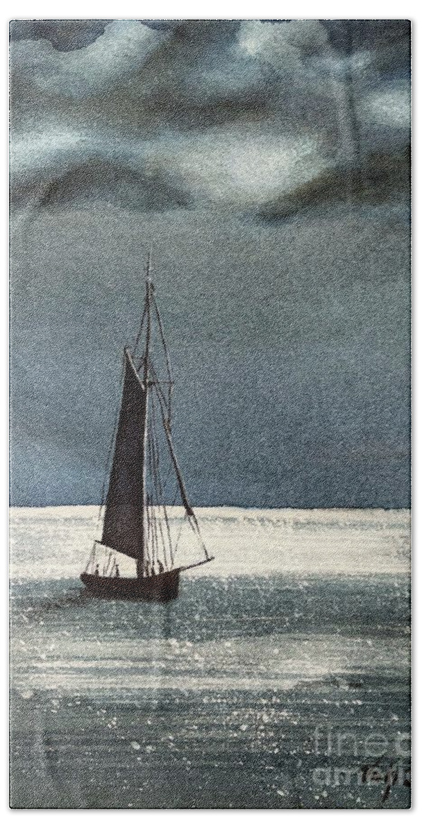 Sailboat Bath Towel featuring the painting Sailboat on Sparking Water by Vicki B Littell