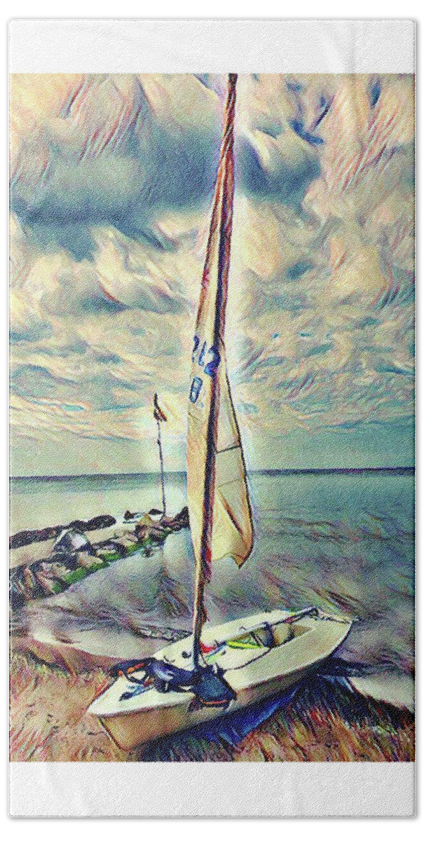 Sailboat Hand Towel featuring the painting Sailboat by Tatiana Fess