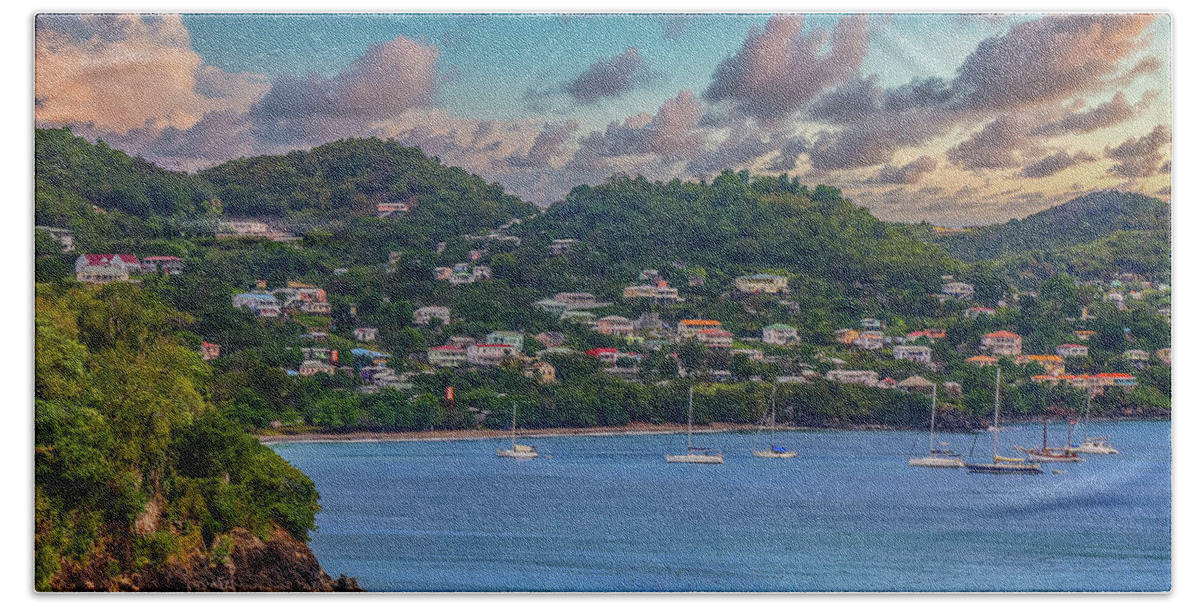 Bay Bath Towel featuring the photograph Sailboats in Harbor of St Kitts by Darryl Brooks