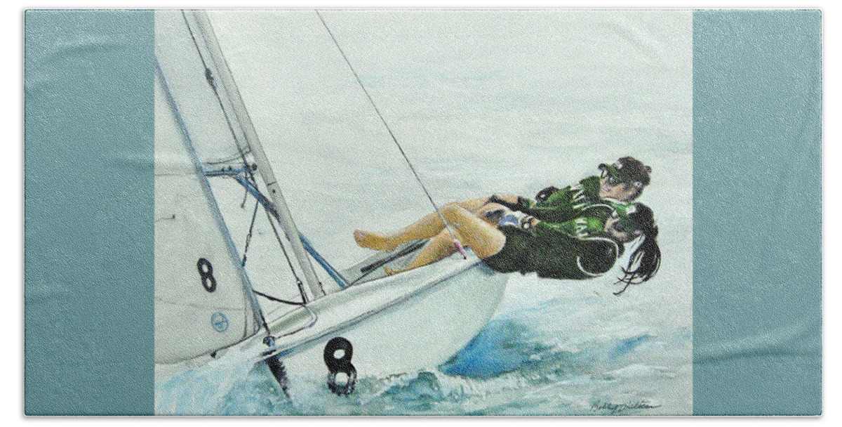 Ocean Bath Towel featuring the painting Sailing Beauty by Bobby Walters