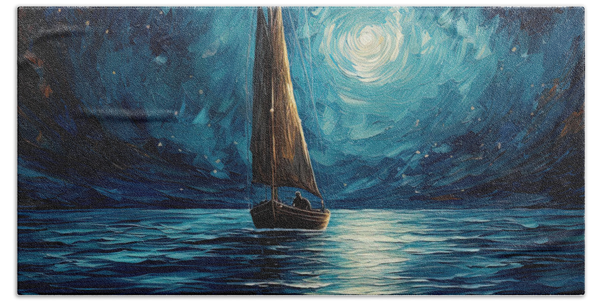 Cerulean Art Hand Towel featuring the digital art Sailing Boat Art - Blue Art by Lourry Legarde
