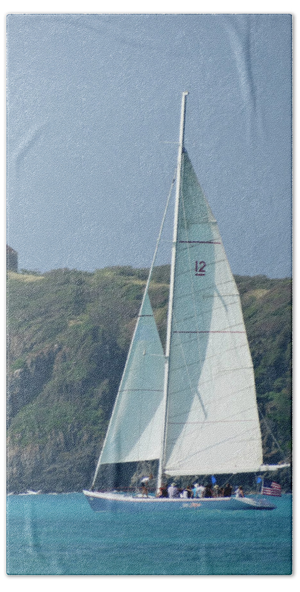 Ocean Scene Bath Towel featuring the photograph Sailing in St Martin by Mike McGlothlen