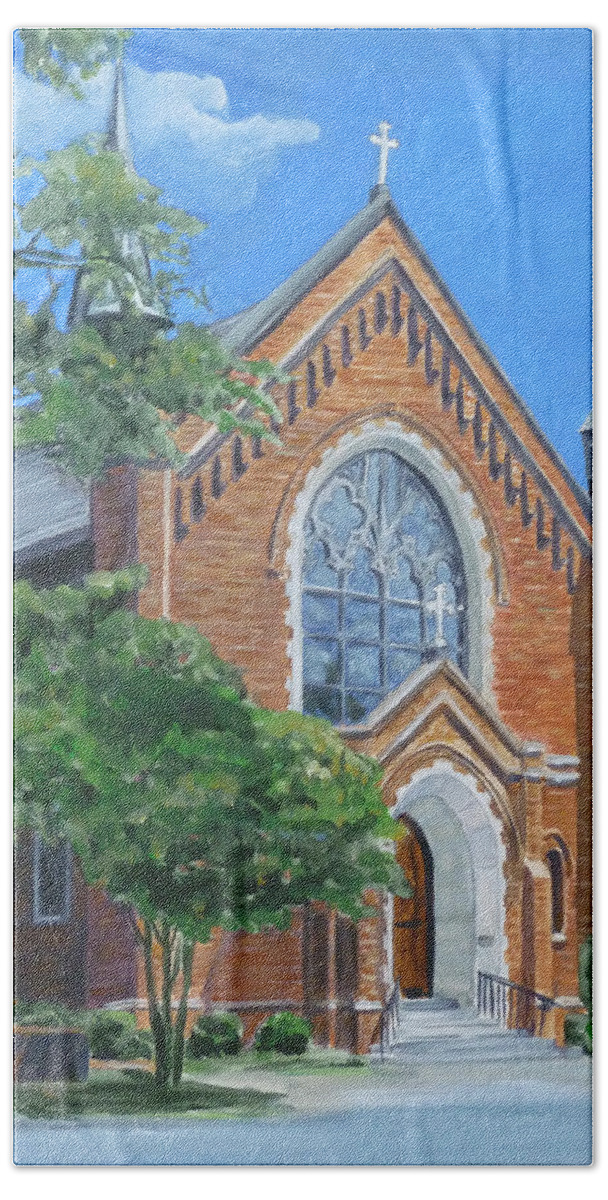 Catholic Bath Sheet featuring the painting Saint Marys Catholic Church by Bryan Bustard