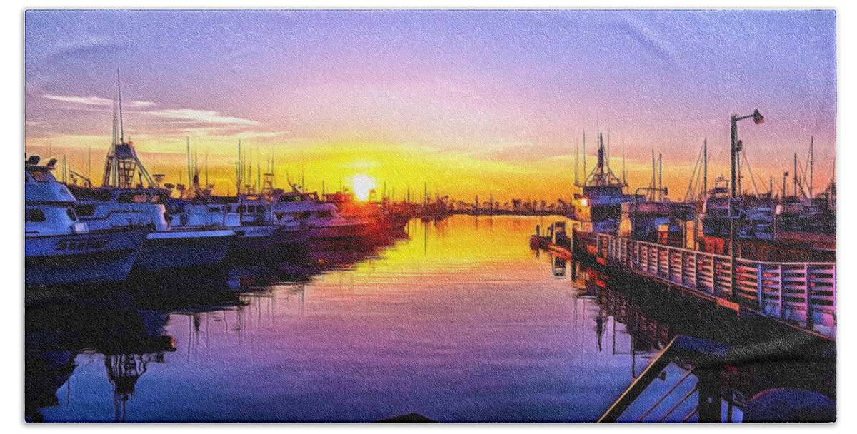 Harbor Hand Towel featuring the photograph San Diego Harbor Sunrise by Brian Tada